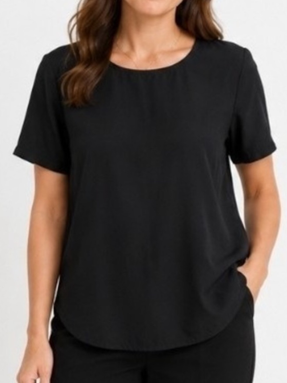 Eileen Fisher 100% Silk Short Sleeve Boxy Blouse Top Black Medium